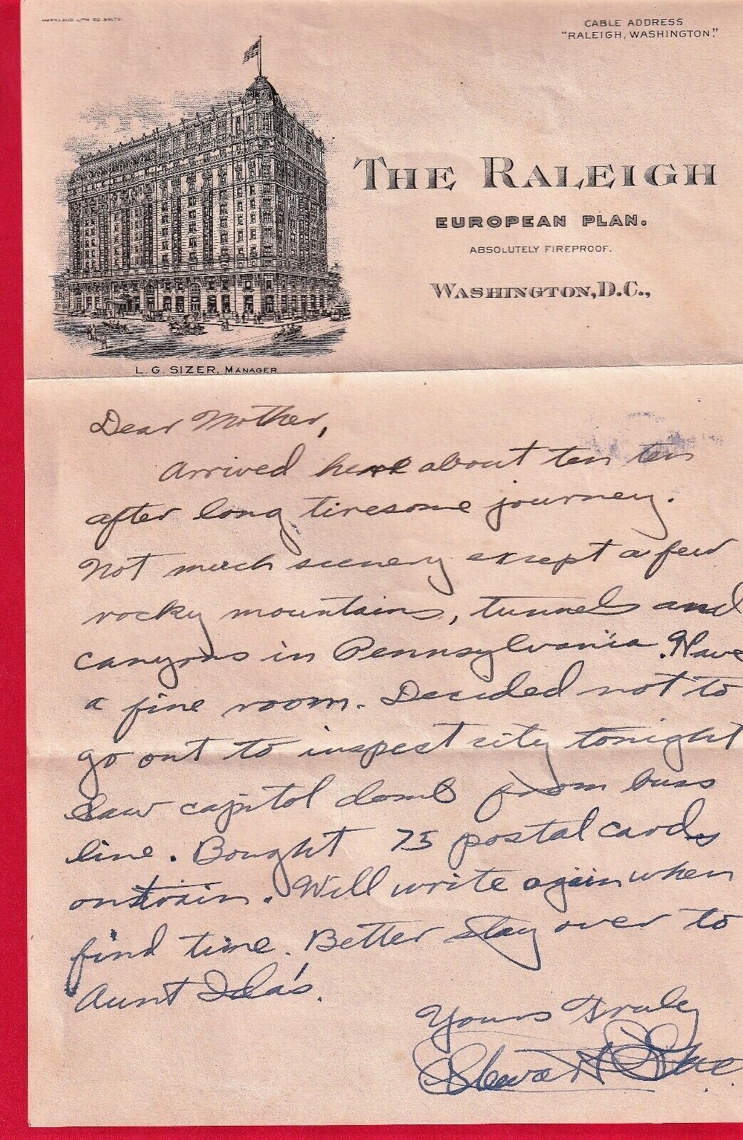 Letterhead the Raleigh European Plan Absolutely Fireproof Washington DC