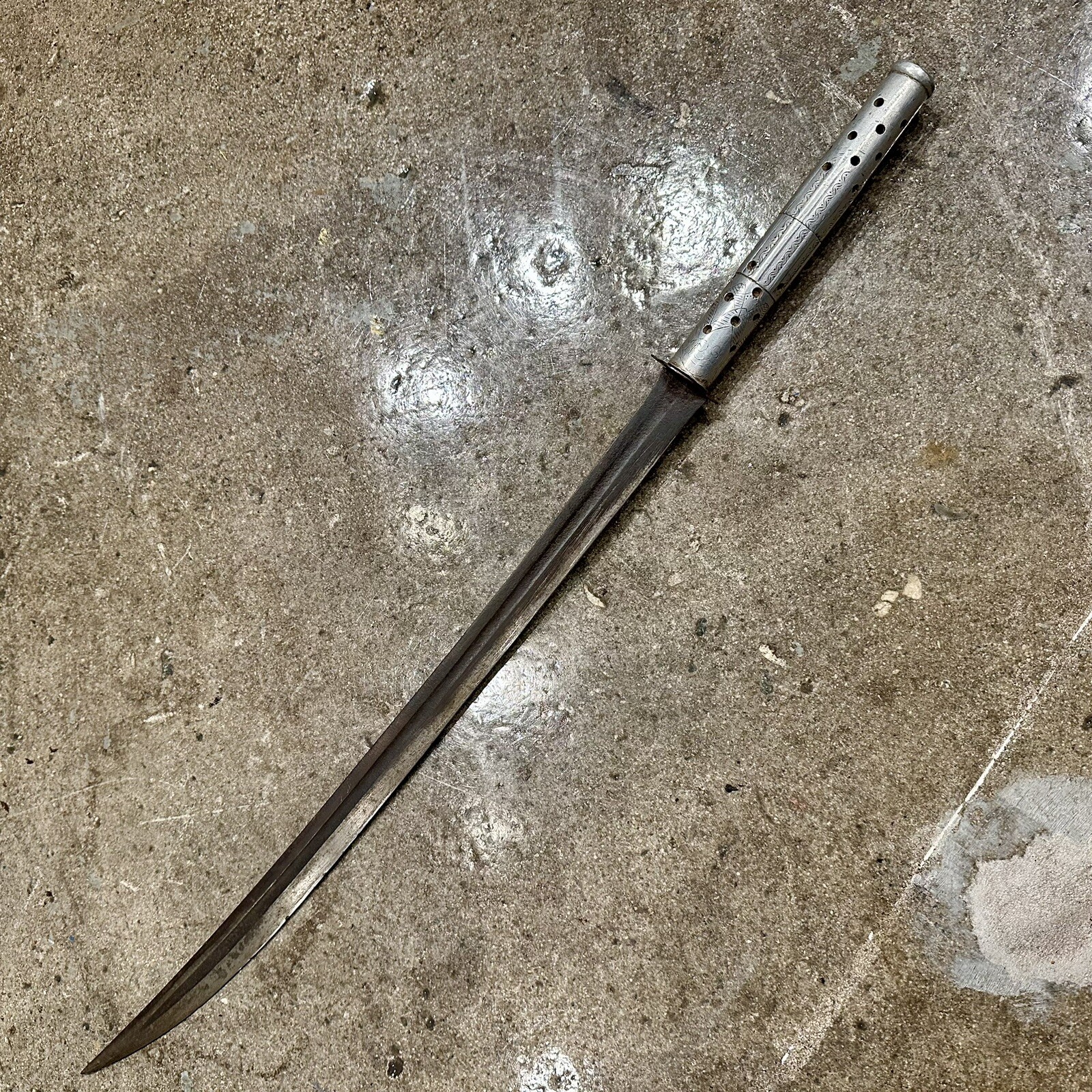 Antique Cambodian Dah Sword Engraved 1930s