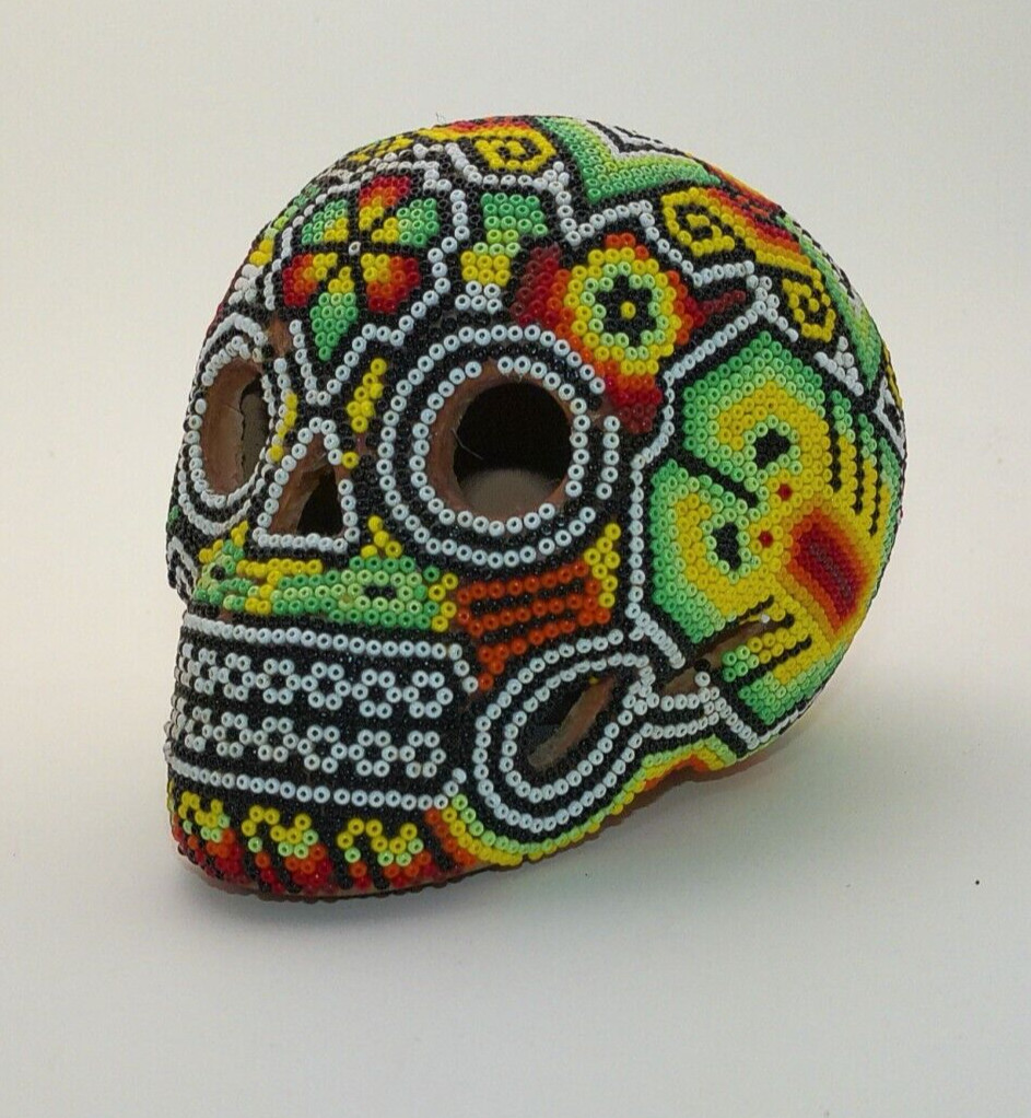 Huichol Beaded Art Sugar Skull Peyote Scorpions Jalisco Calaveras Dia Muertos