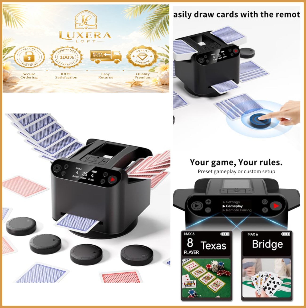 Automatic Card Shuffler Dealer 1-2 Decks Remote Rechargeable Quiet Poker