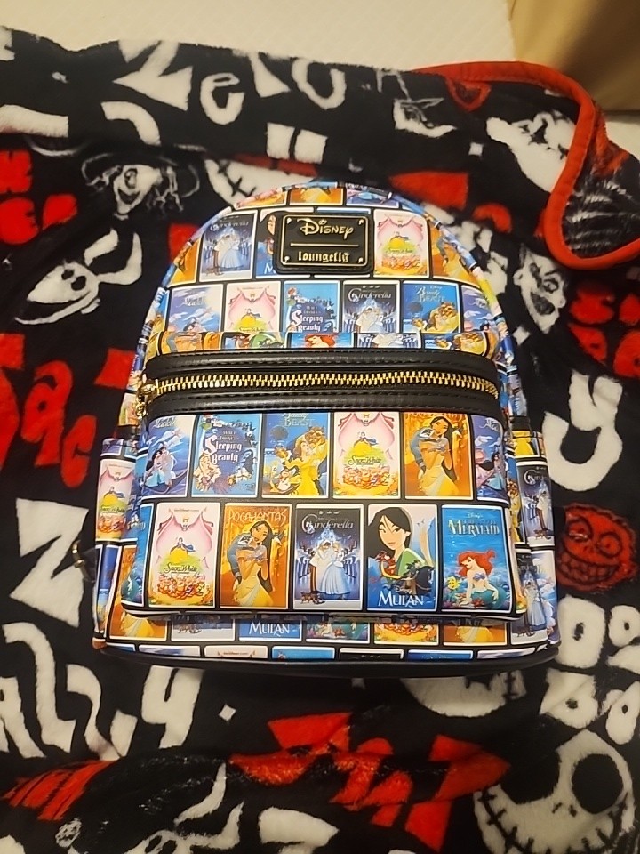 LOUNGEFLY EXCLUSIVE Disney Princess VHS Tapes Posters Mini Backpack NEW WITH TAG