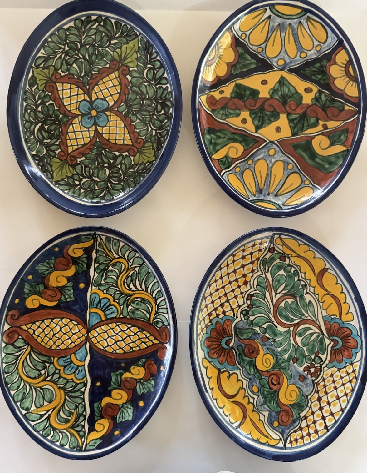 VTG Talavera Mexican Art Pottery Oval Wall Plaques Platters Set 4 Signed Amora