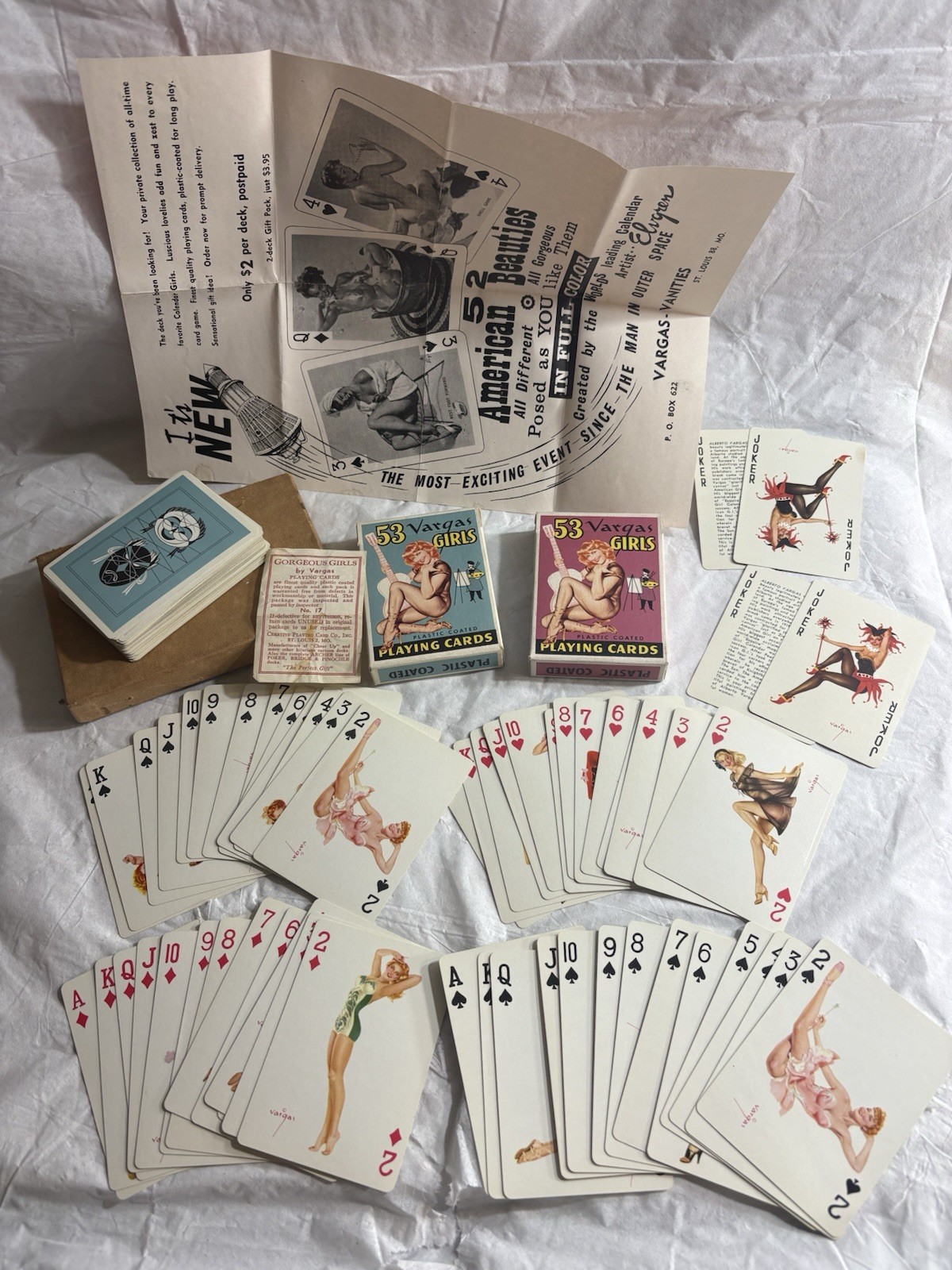 UNUSED 1953 VARGAS 53 COMPLETE BOX SETS w/ INSERT -JOKERS- BOXES -MAILIN AD MINT