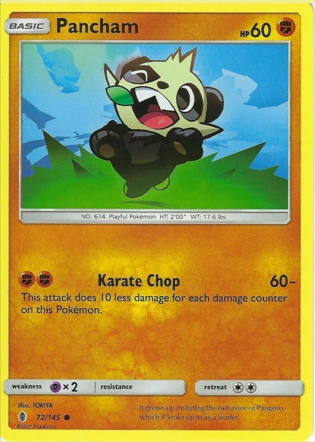 POKEMON CARD PANCHAM 72/145 NO 674 PLAYFUL POKEMON TCG CCG