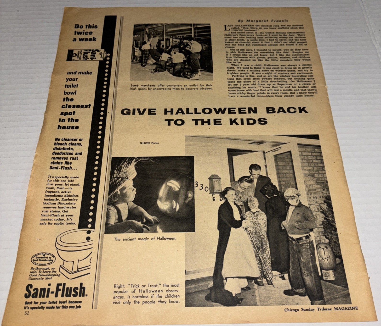 Rare Vintage 1958 Halloween Newspaper Article Chicago Tribune Margaret Francis
