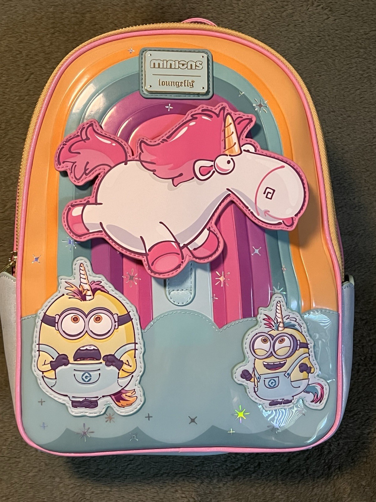 DISNEY LOUNGEFLY UNIVERSAL MINIONS FLUFFY UNICORN RAINBOW MINI BACKPACK NWT