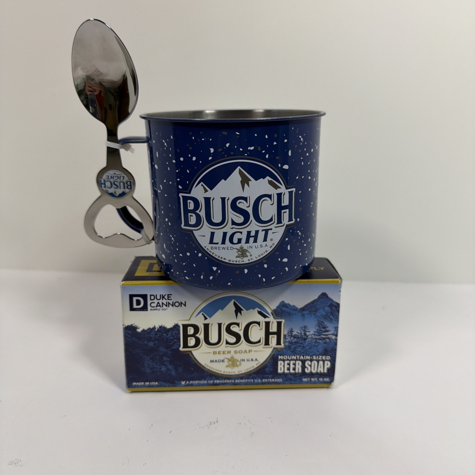 Busch Light Tin Camp Mug with Mountain Sized Beer Soap
