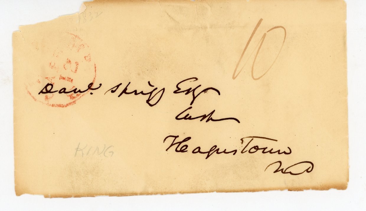 1832 Baltimore MD Stampless Cover Red Postmark Rate 10 Daniel Sprigg Hagerstown