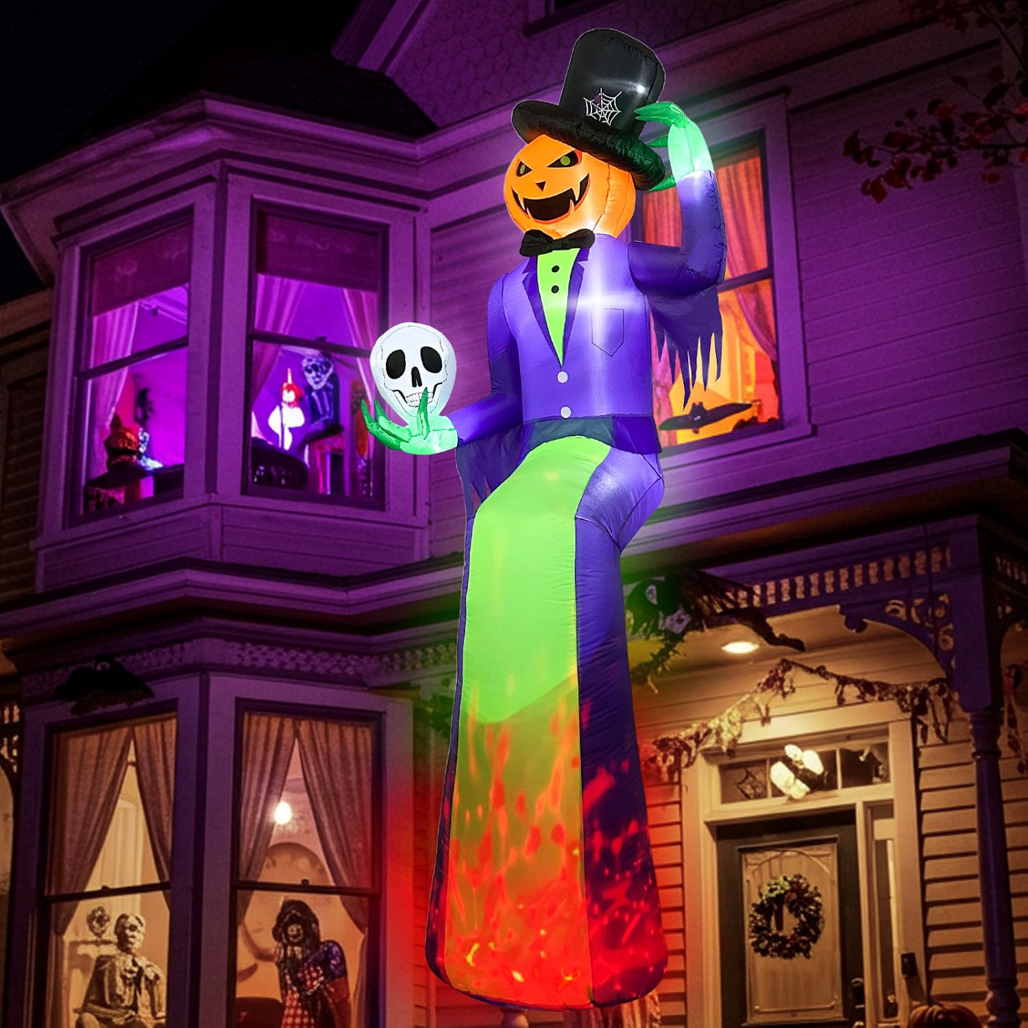 10FT Giant Halloween Inflatables, Sitting Inflatable Pumpkin Man Decor