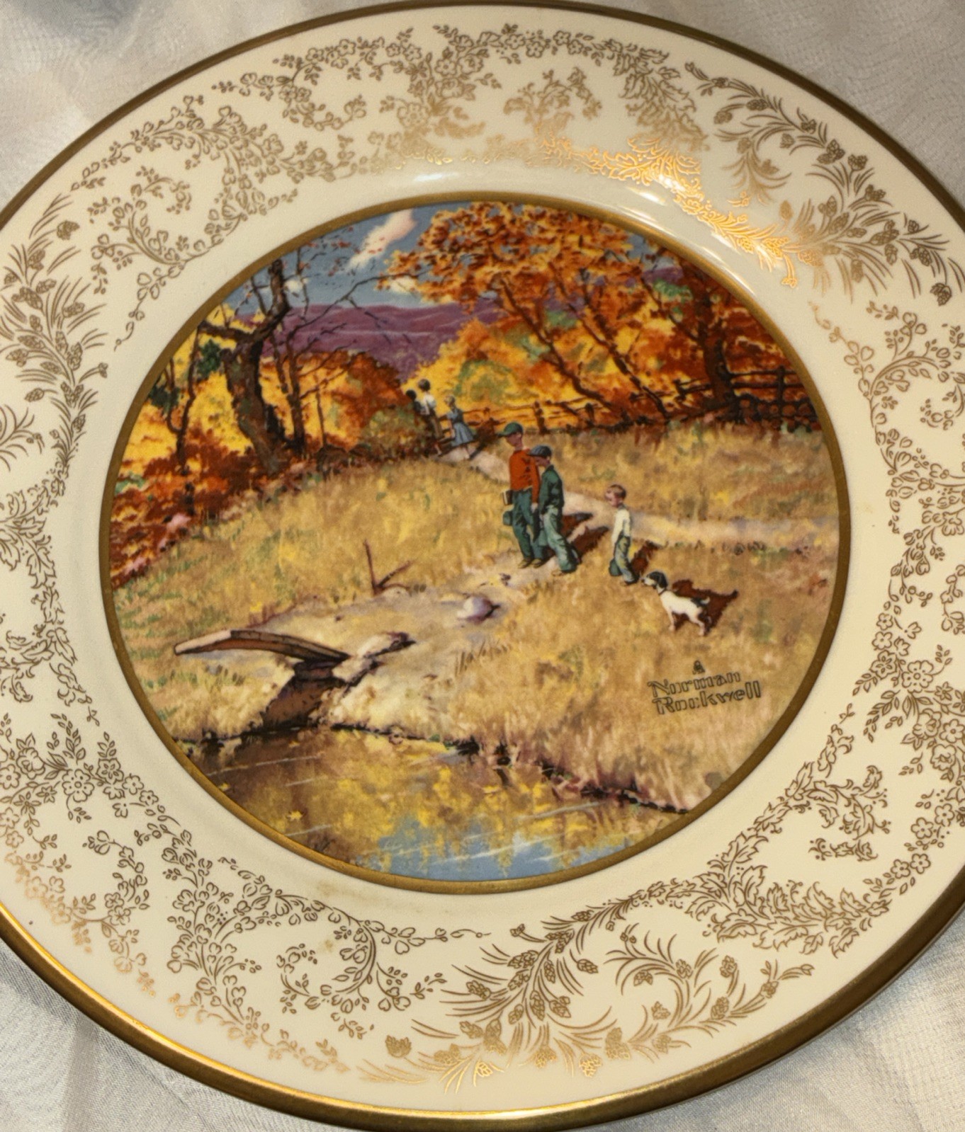Vintage GORHAM Norman Rockwell Autumn Reflections Collectors Plate Four Seasons 