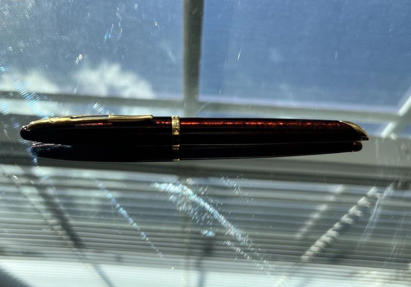 Waterman Carene Amber Pen Marble Finish Blue Ink Gold Trim