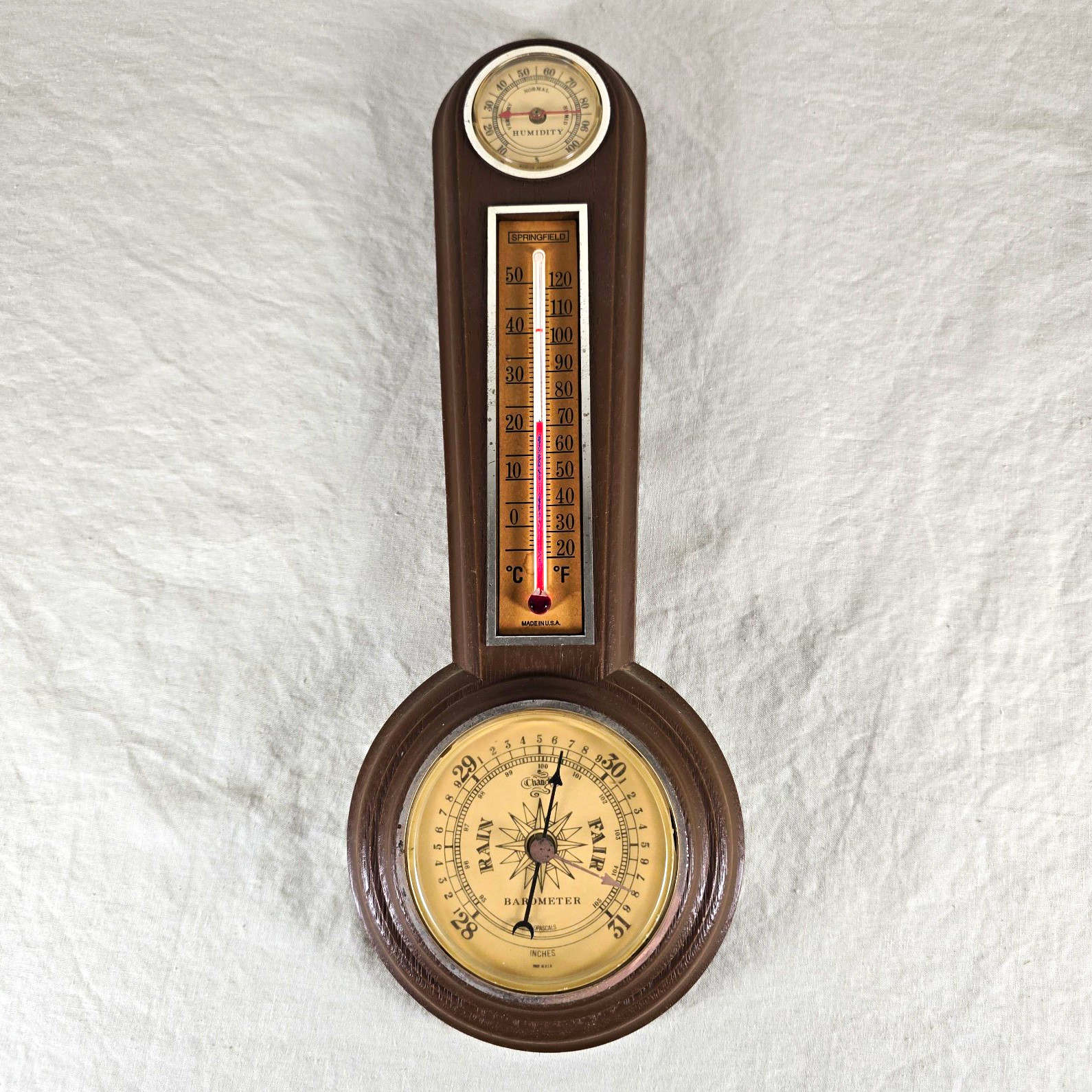 Vintage Springfield Banjo Weather Station Barometer Thermometer Hygrometer USA