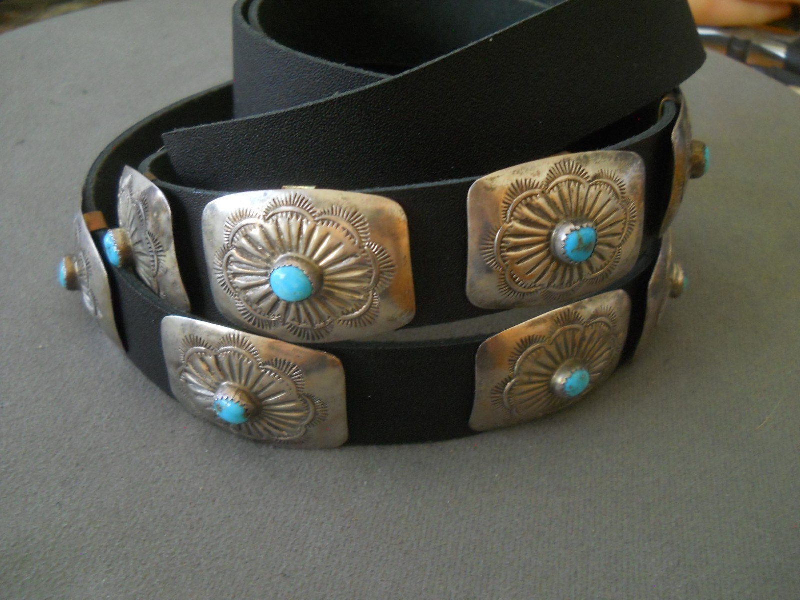 Native American Navajo Turquoise Sterling Silver 11Concho Belt Stampwork Repose\'