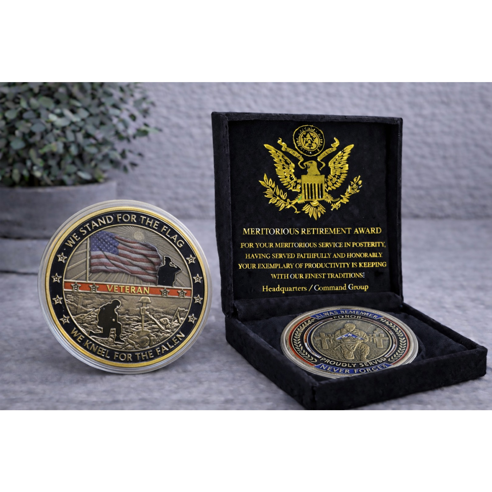 Military Veteran US We Stand for The Flag We Kneel w/ Retirement Award