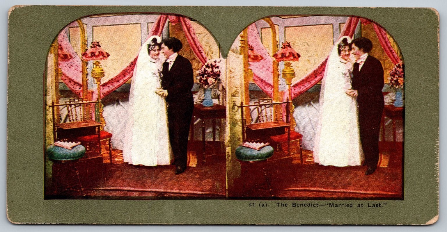 The Benedict 'Married at Last' Stereoview Curved Mount Vintage