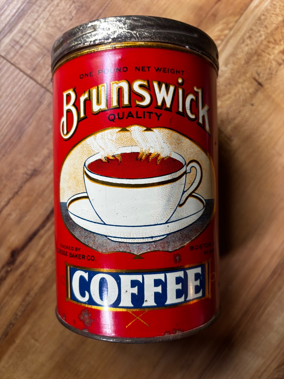 Vintage Early 1lb Tall Brunswick Coffee Tin Can