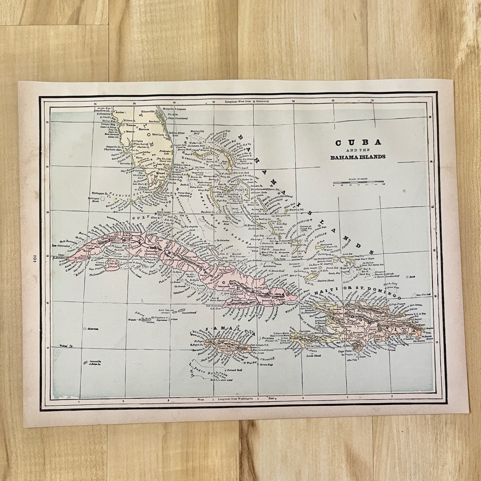 Antique Map of Cuba & Bahama Islands 1893 Wall Decor Americana Historical Art