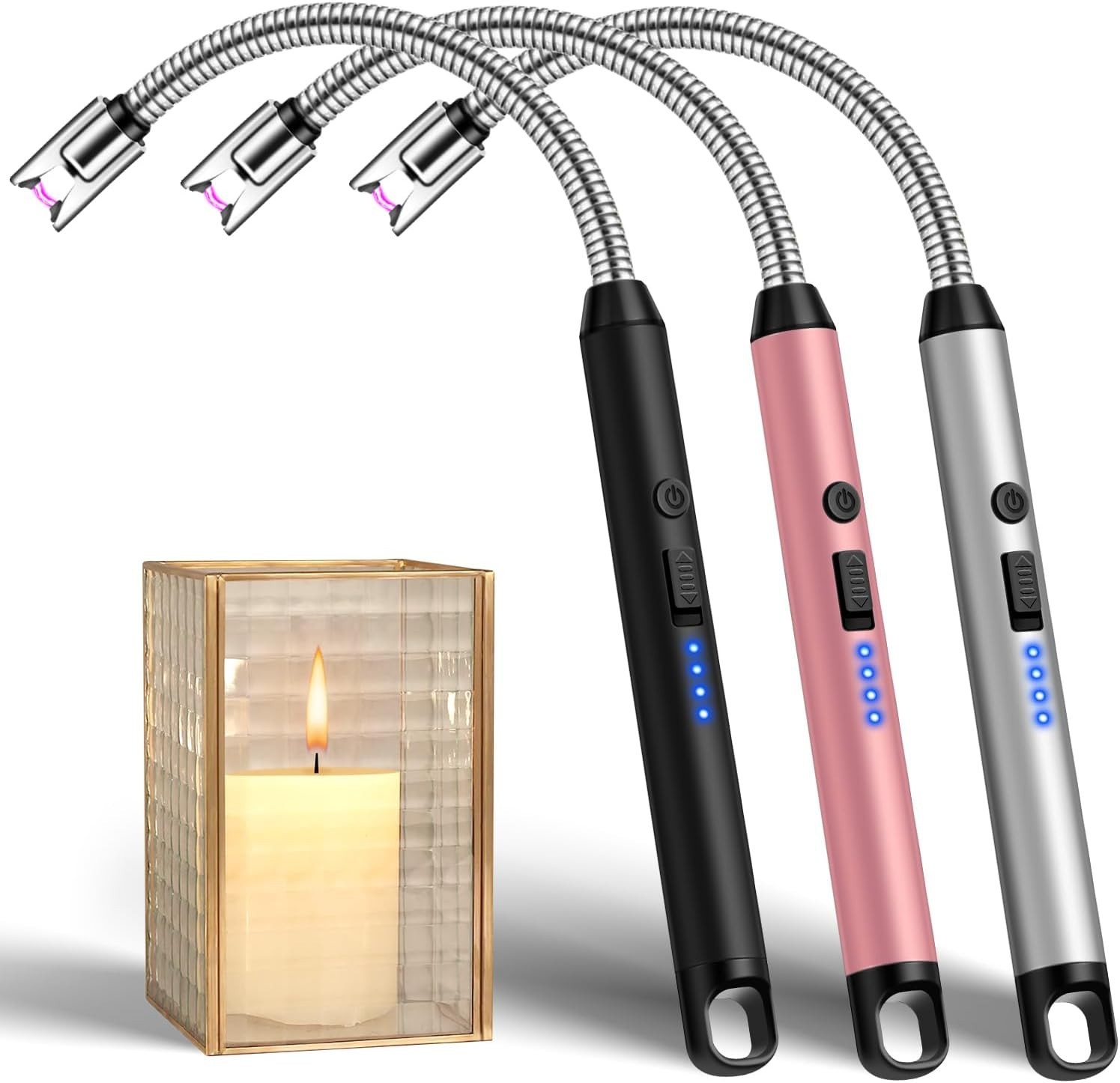 LcFun 3 Pack Electric Candle Lighter Windproof USB Rechargeable Plasma Lighter w