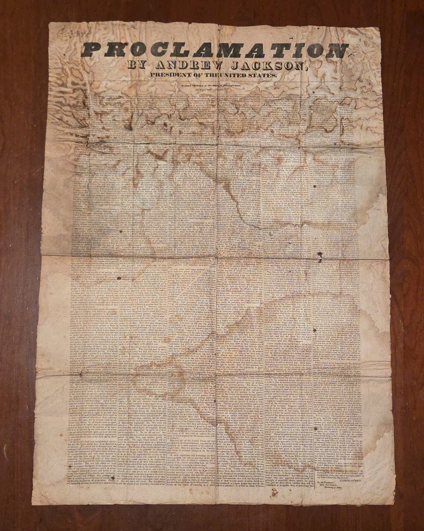 Andrew Jackson Proclamation Welsh Harrisburg Pa Broadside Nullification 1832