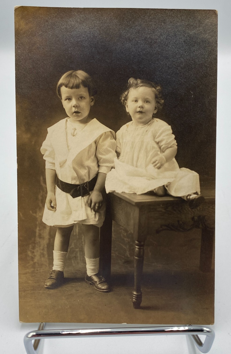 Vtg c. 1900\'s RPPC Two Young Children Postcard