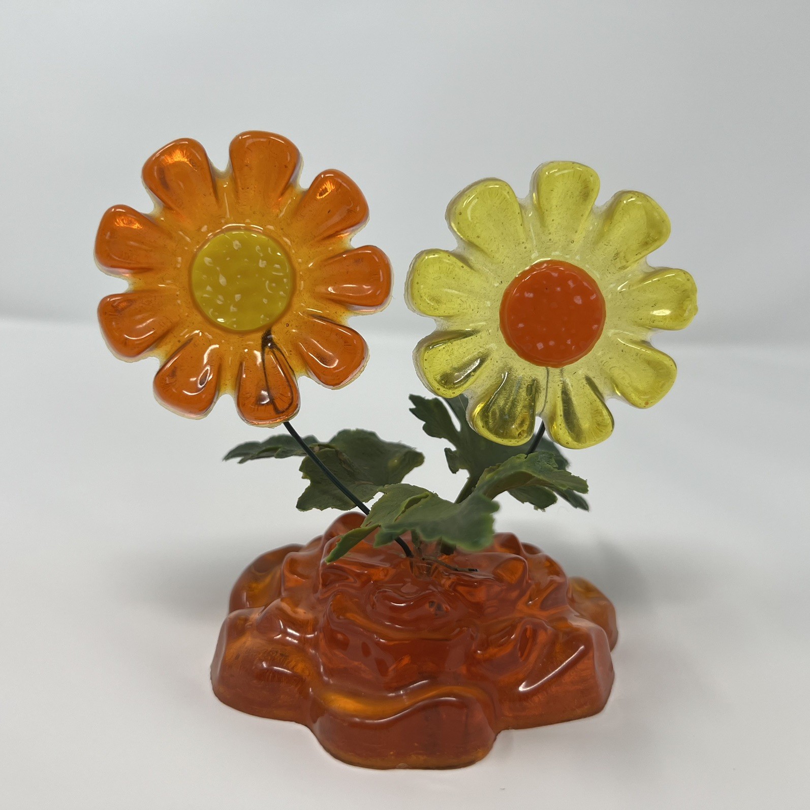 Lucite Acrylic Flower Power Figure Yellow Orange Green Vtg Grannycore PLS READ