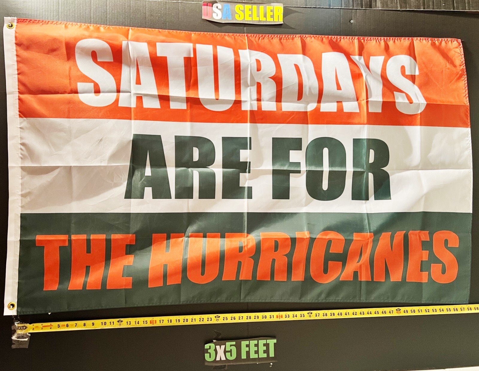 Football Flag  Miami Hurricanes NFL NCAA Beer Cave USA Sign 3x5'