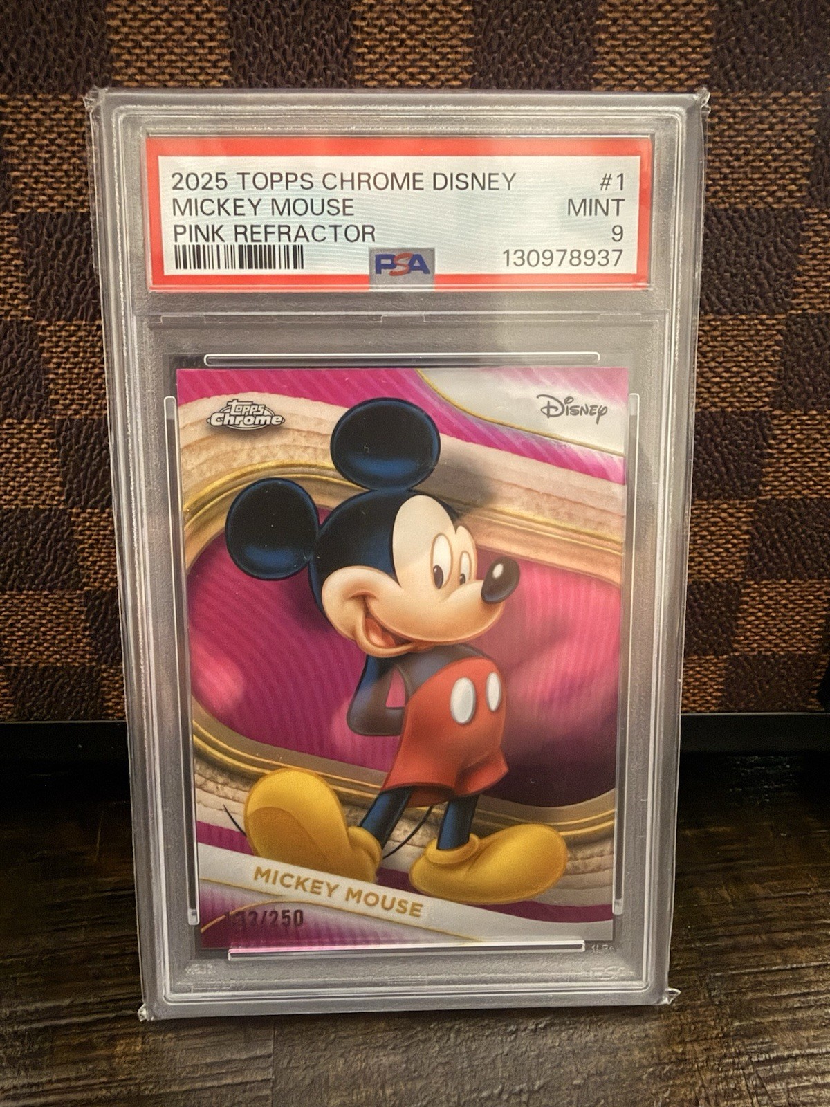 2025 Topps Chrome Disney Mickey Mouse Pink Refractor.  /250 PSA 9