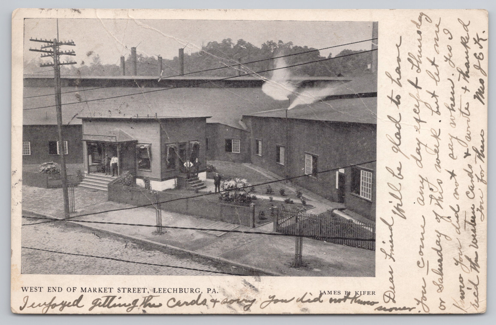 West End of Market Street Leechburg PA Vintage Postcard 1907 James B. Kifer