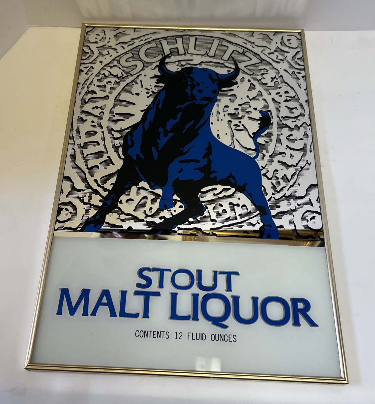 Schlitz Stout Malt Liquor Bull Beer Bar Sign Original Vintage 12” X 18” Japan