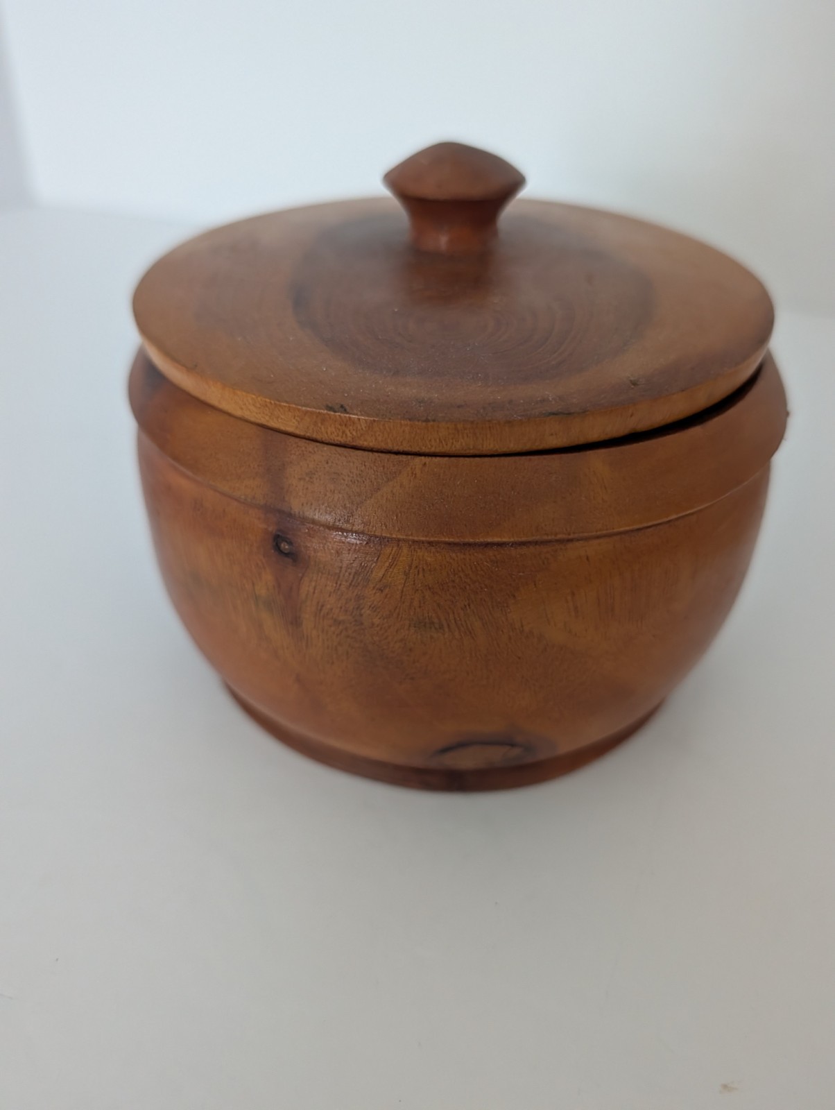 Vintage Hand Turned Wooden Trinket Dish With Lid
