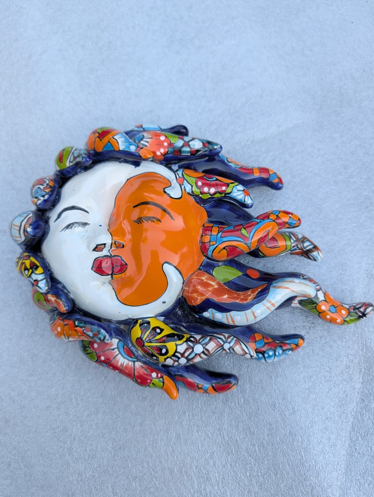 Talavera sun face, Kissing the Moon by  Mexican artist Gerardo Garcia 9.5