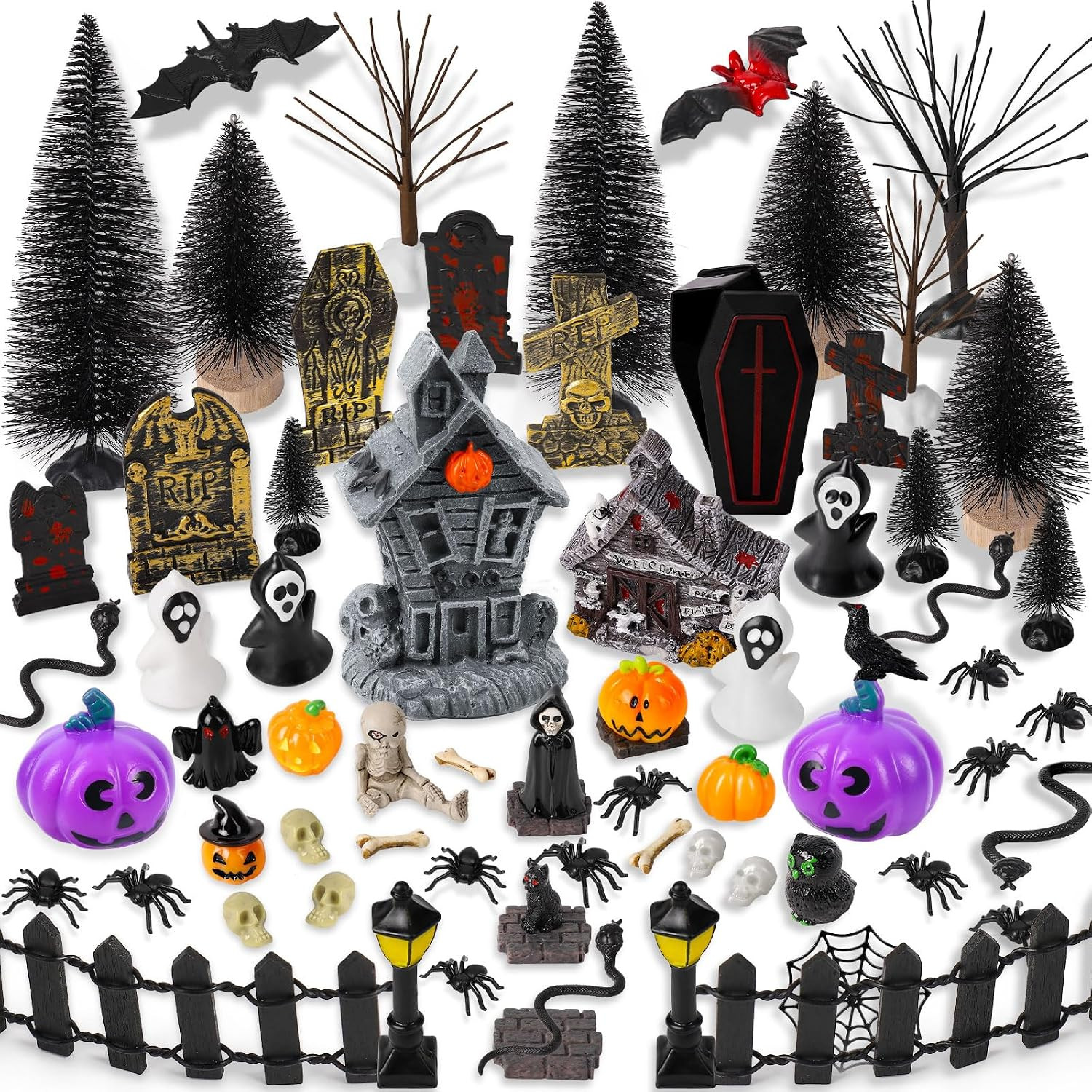 88 PCS Halloween Village Accessories Set Halloween Haunted Houses Village