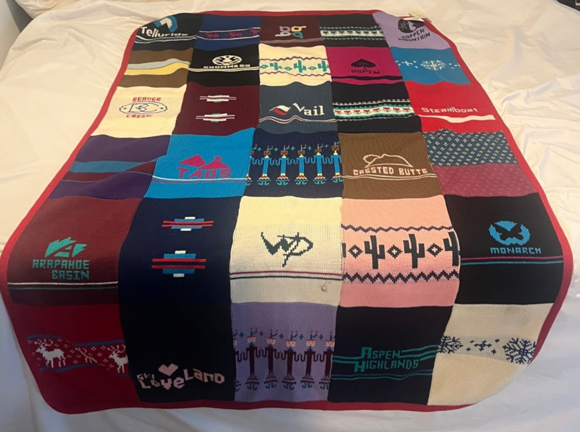 NWT Vintage Ranzell Mills 100% Wool Ski Resort Blanket Patchwork Afghan Randy Ni