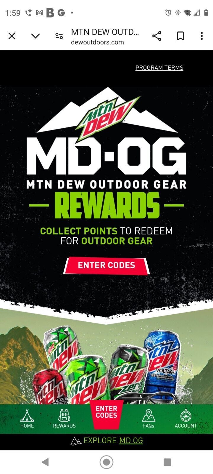 MTN Mountain Dew OG Outdoor Gear Rewards Codes 5000 points