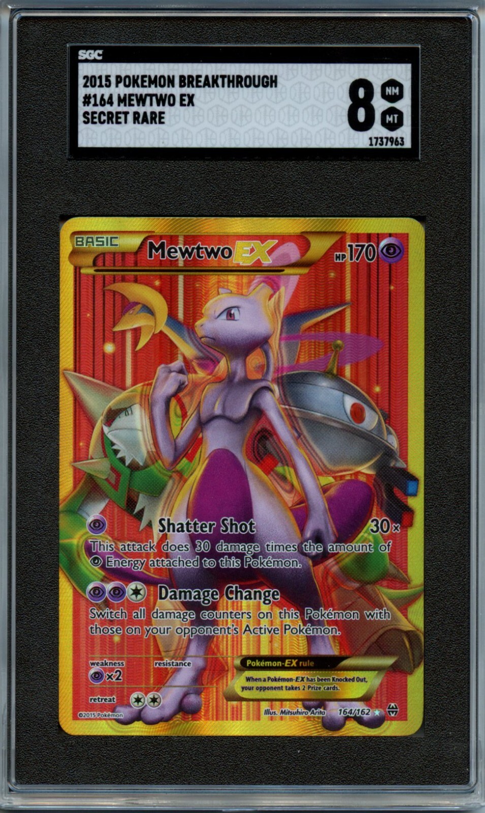 2015 Pokemon Breakthrough MewTwo EX Secret Rare SGC 8