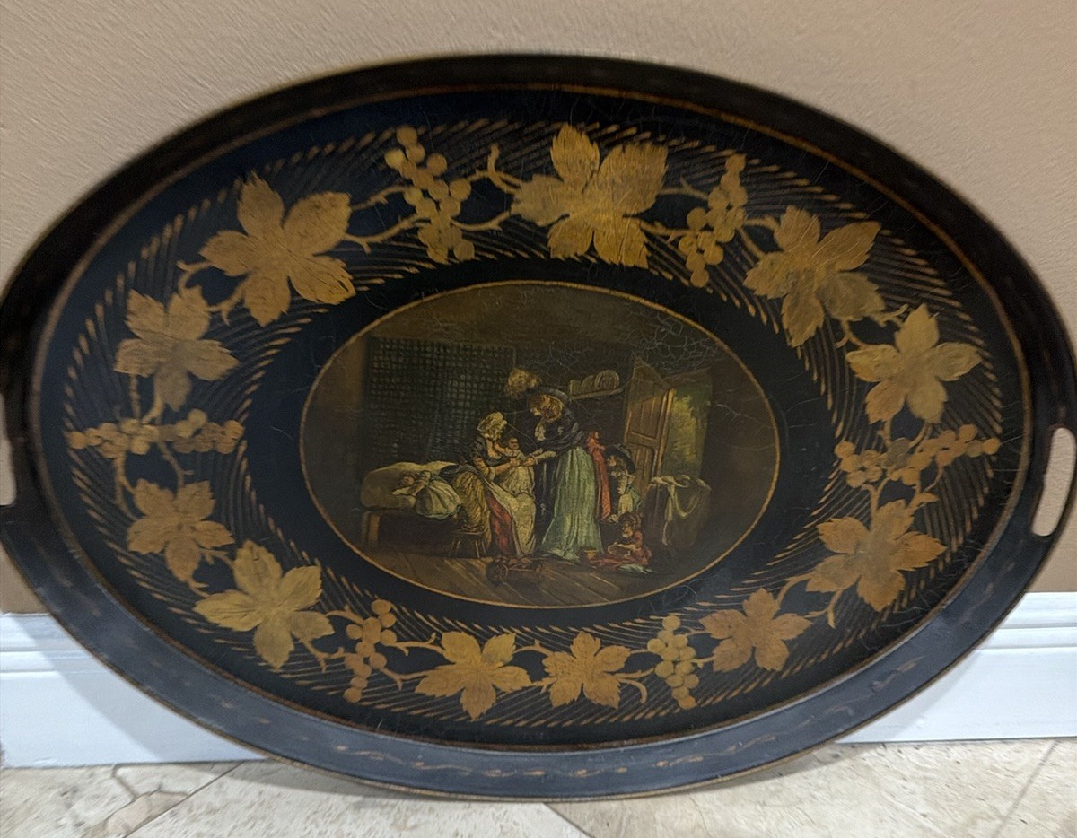 Antique 19thC Victorian Papier-Mâché Serving Large Tray After George Morland