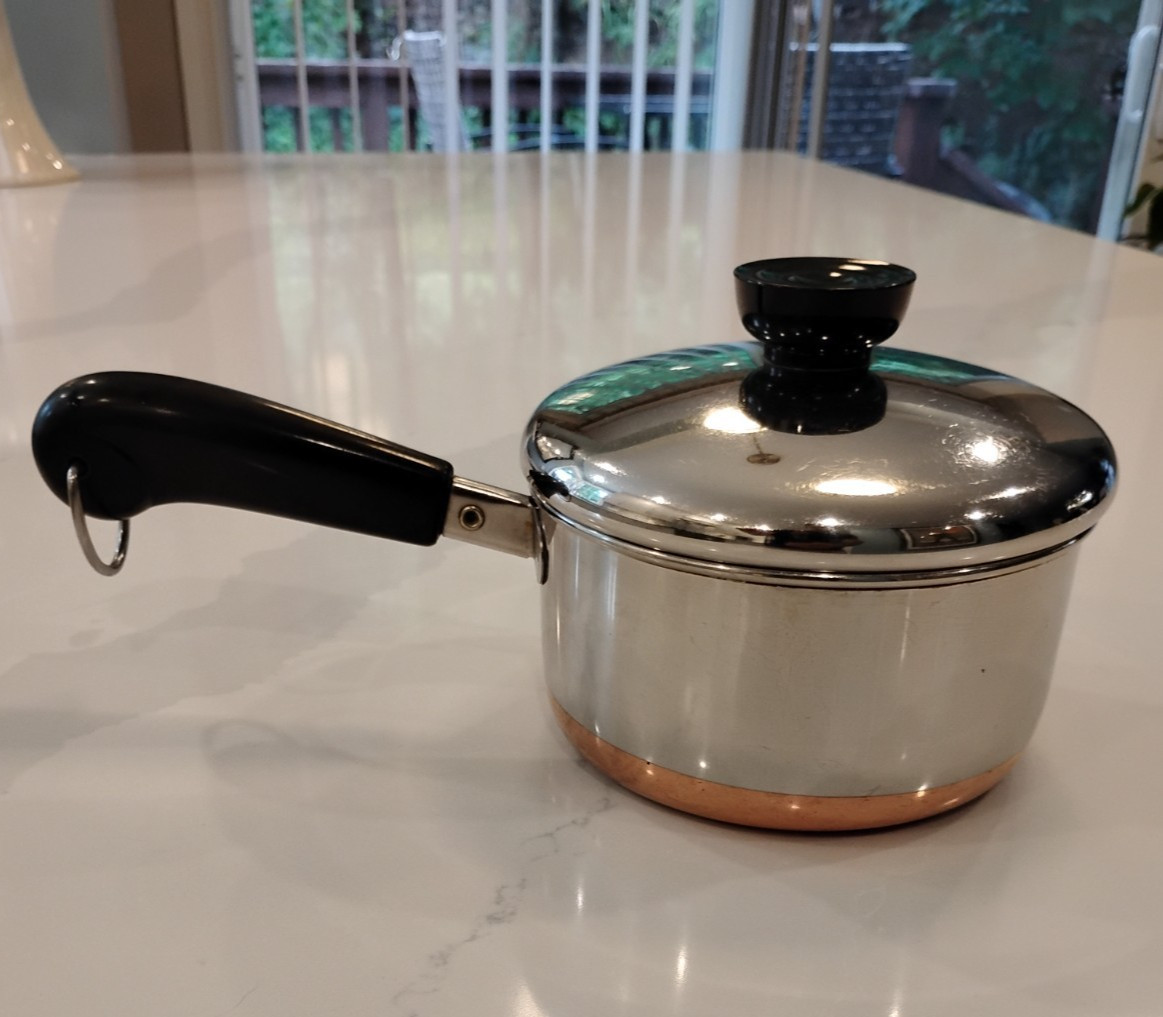 VTG 1801 Revere Ware 1 QT Sauce Pan Pot Copper Clad Bottom w/Lid Rome NY USA