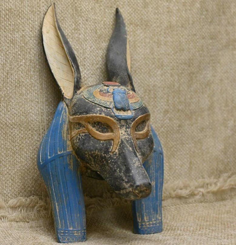 Authentic Ancient Egyptian Antique Rare God Anubis Mask Statue Figurine BC