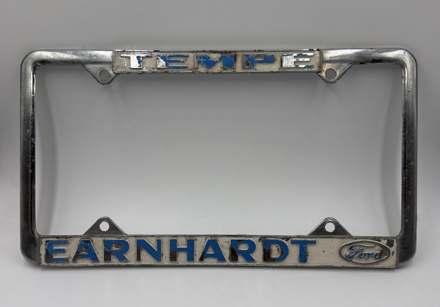 VINTAGE DEALERSHIP LICENSE PLATE FRAME EARNHARDT FORD TEMPE ARIZONA