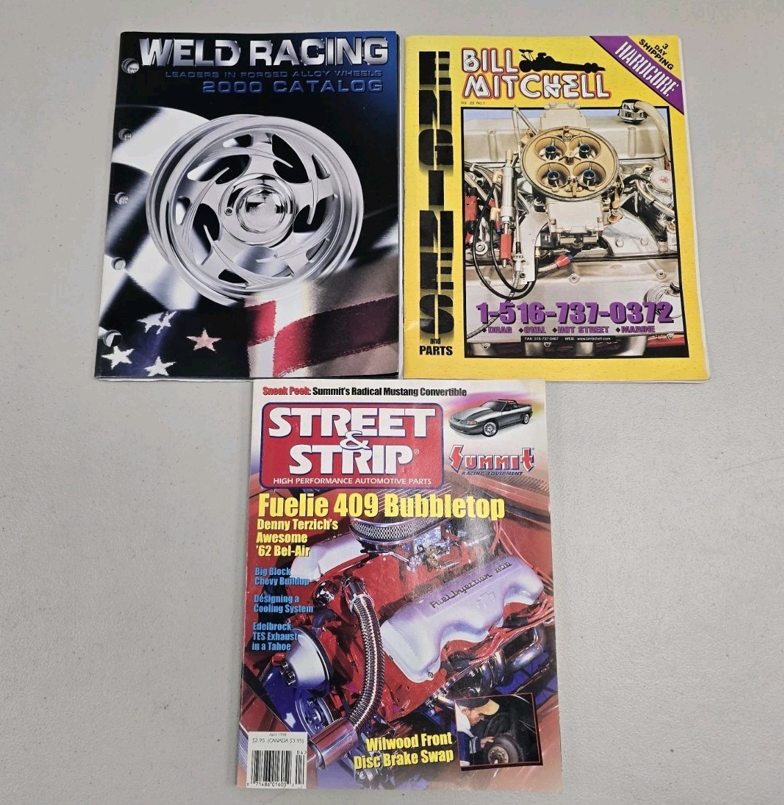 Lot 3x Vintage Drag Racing Engines Wheels Car Parts Catalogs