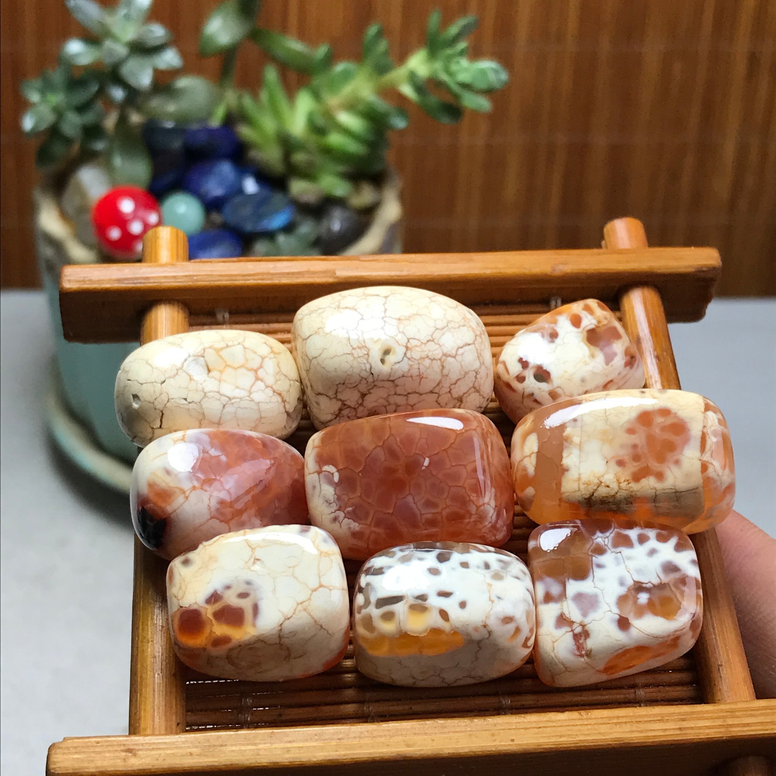 9pcs Natural Natural cherry blossom agate gemstone Polish Mineral Specimen 7517
