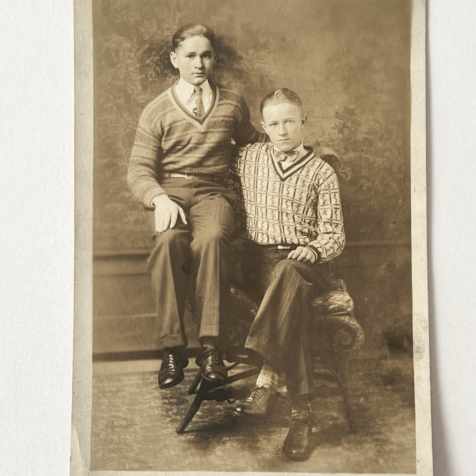 Antique RPPC Real Postcard Adorable Boys Wearing Knit Sweaters