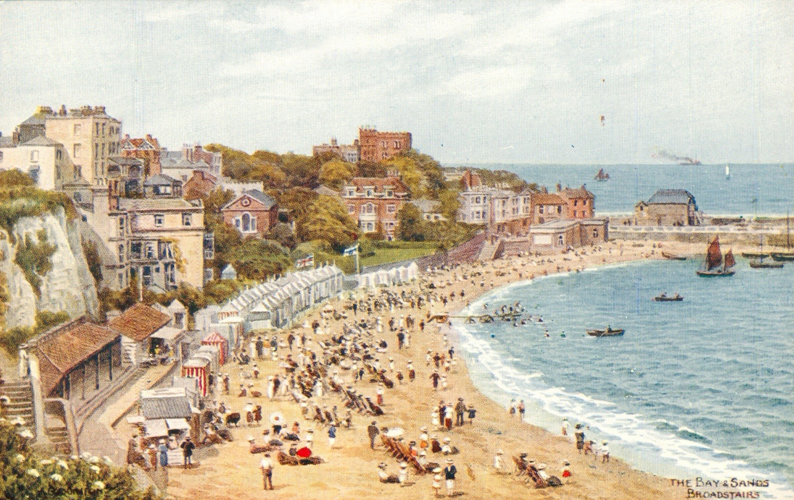 UK, KENT, Broadstairs, The Bay & Sands, Postcard Antique 1910 N