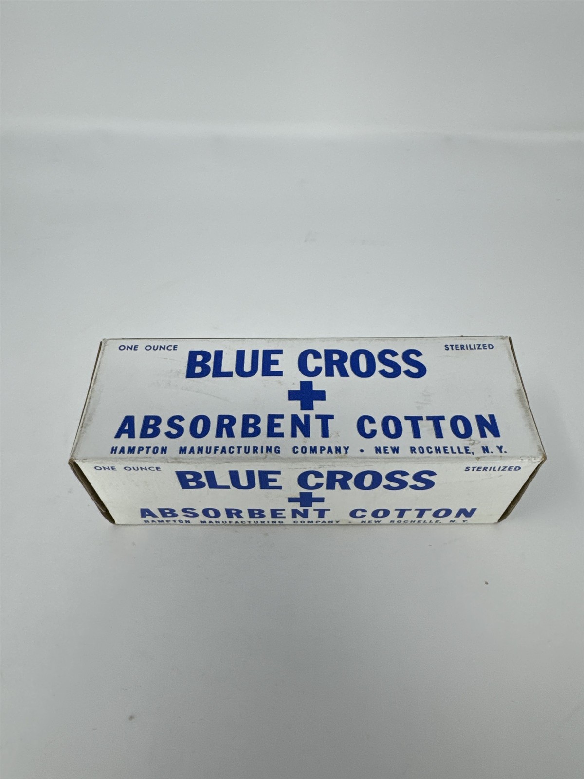 Vintage Blue Cross Absorbent Cotton Box Hampton Manufacturing New Rochelle NY Vintage Blue Cross Absorbent Cotton Box Hampton Manufacturing New Rochelle NY