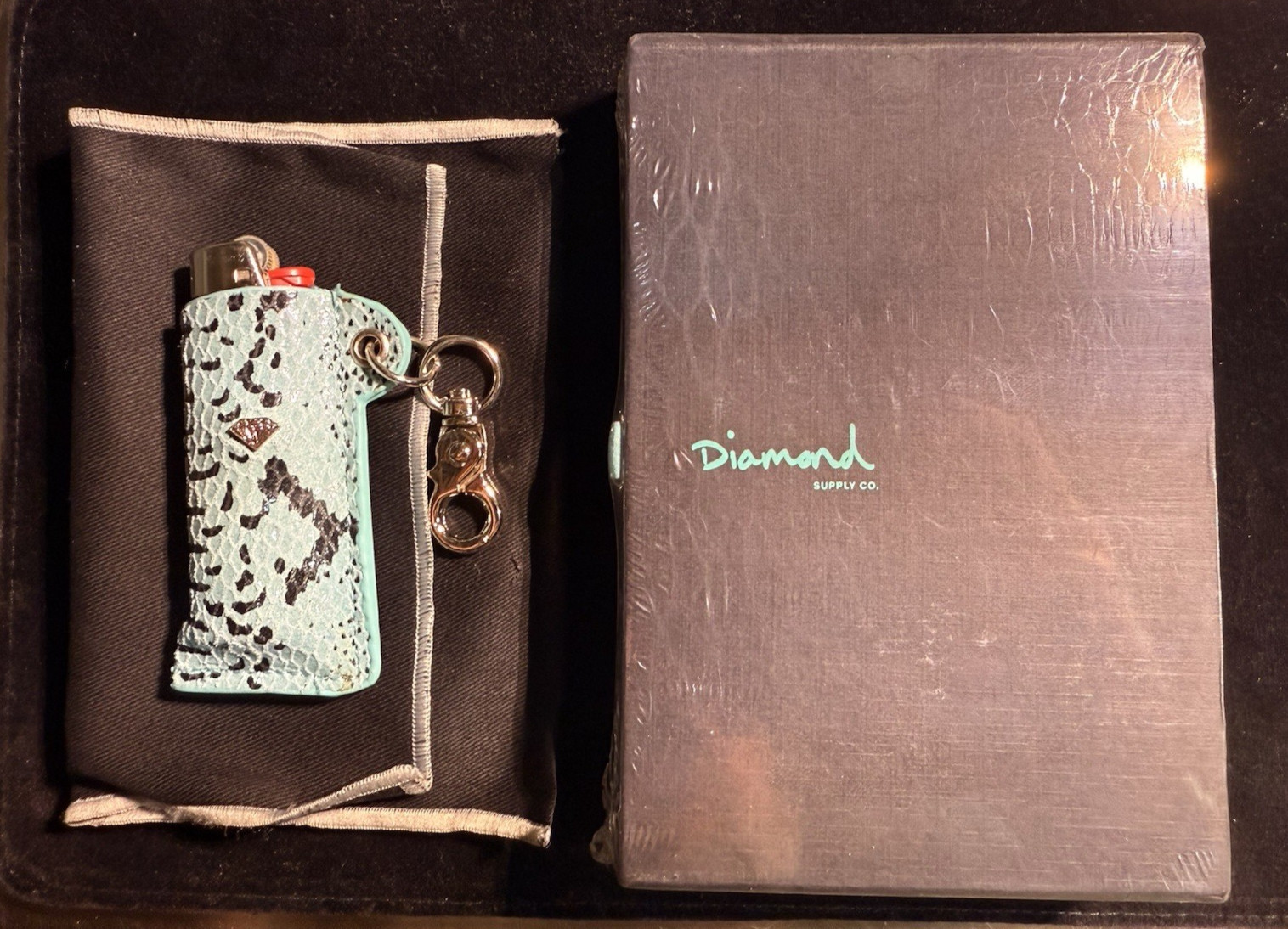 Diamond Supply Turquoise, Black & Silver Snakeskin Lighter Sleeve - Gift Box