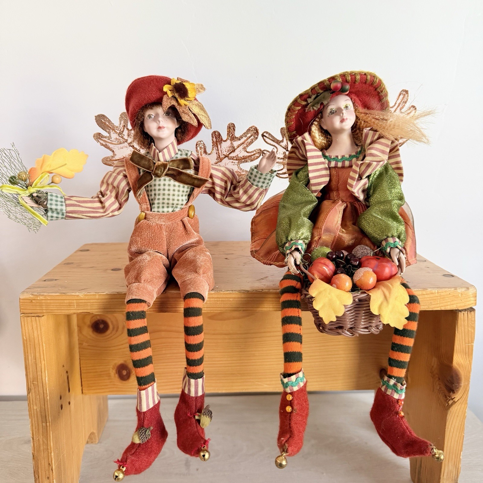Winward Holidays Fall Harvest Fairy Pixie Shelf Sitter Dolls Set of 2 Autumn