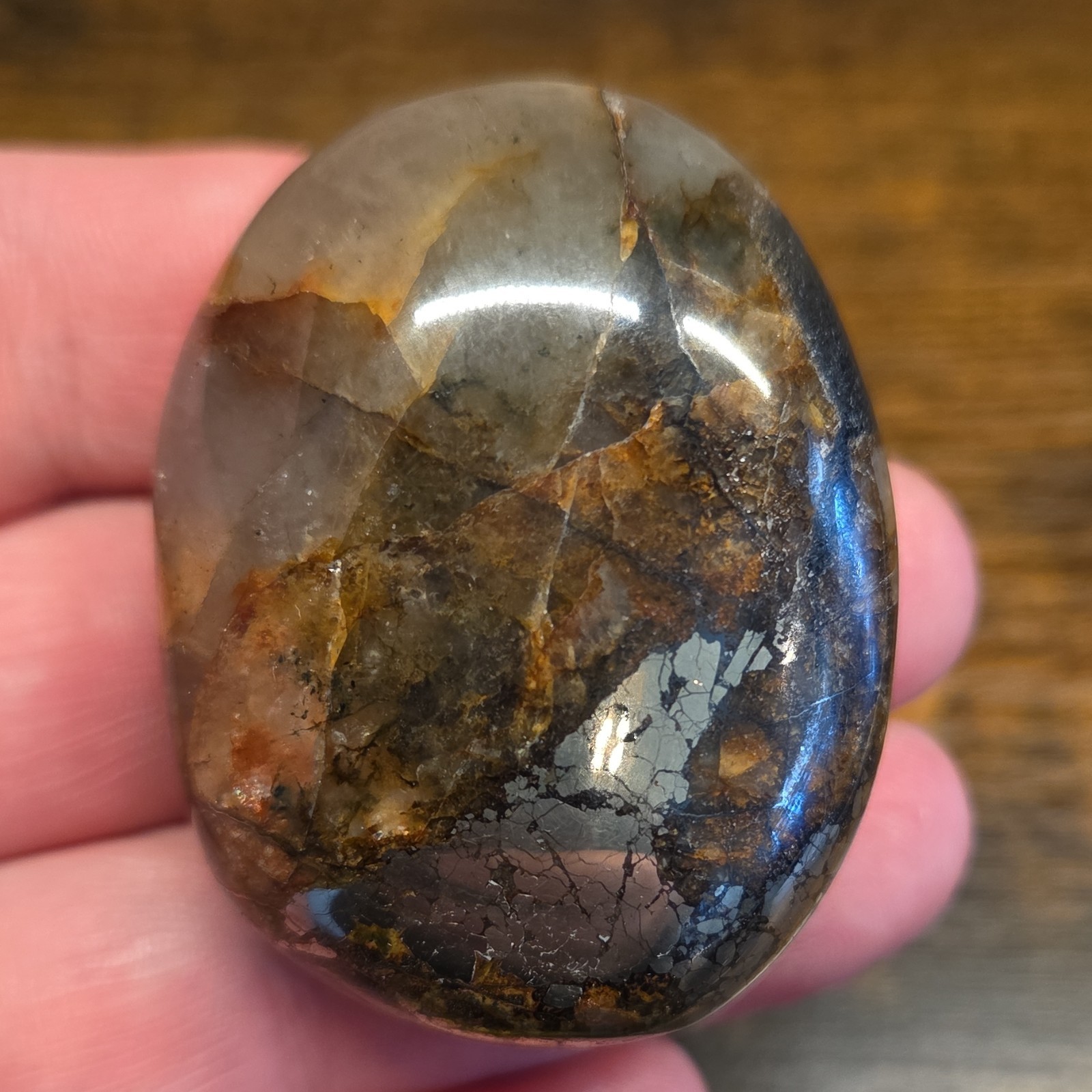 Lions Gate Quartz PalmStone, Rare Find, Golden Healer Quartz And Pyrite, L#s10