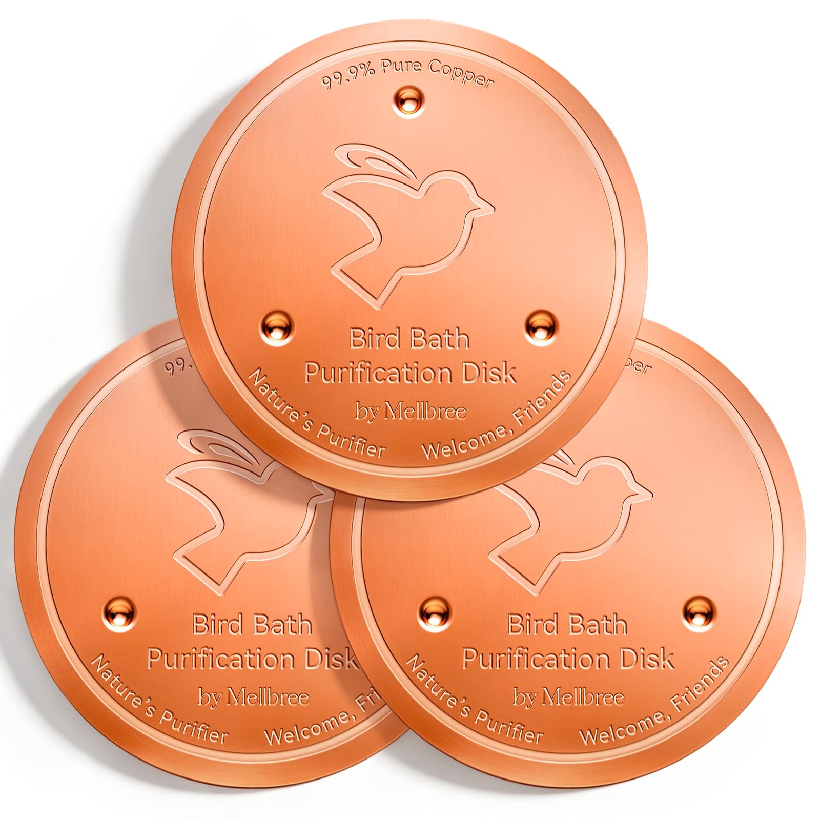 Mellbree 3-Pack Bird Bath Copper Disc, 0.6mm Reinforced 99.99%