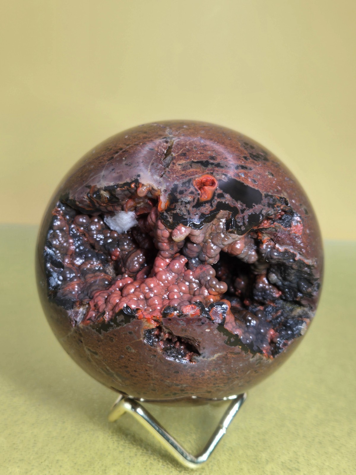 1.7LB Big Natural Red Volcanic Agate QUARTZ Sphere Crystal Mineral Ball Healing