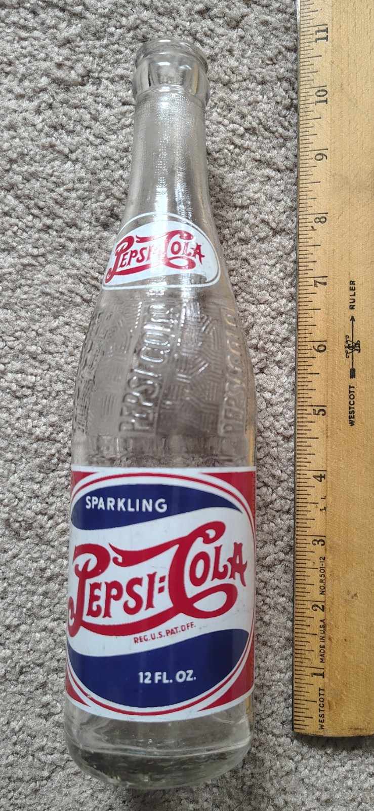 Vintage Pepsi Cola bottle, Double dot red, white and blue ACL, Fort Wayne, IND.